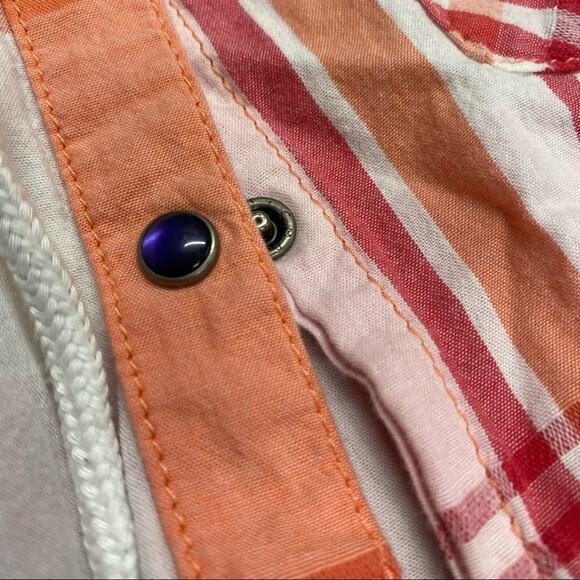 Adidas Neo Label Orange Plaid Pearl Snap Button Down Shirt Hooded Drawstring Lrg - Picture 6 of 6